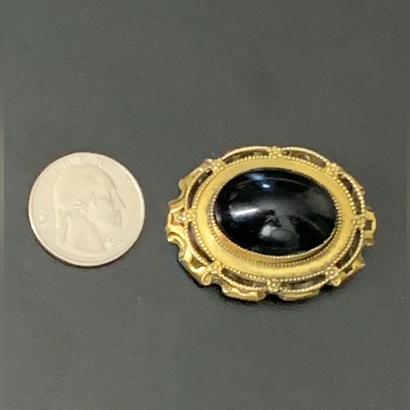 Signed Original By Robert Oval Victorian Black Glass Cabochon Brooch / Pendant - Picture 11 of 13